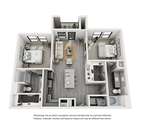 The Flats at Shadowglen Apartments in Manor, TX Two Bedroom Floor Plan